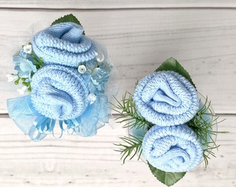 Baby Boy Sock Corsage, Mommy to Be Pin, Baby Shower Pin, Grandma to be Corsage, Baby Shower Pin, Gender Reveal Announcement, Dad to be gift.