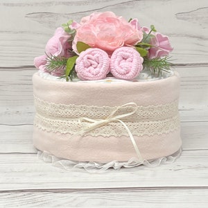 Pink Boho Diaper Cake: Baby Shower Table Centerpiece, New Mom Gift.