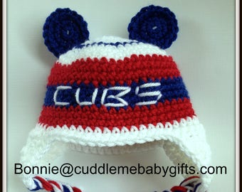 Chicago Cubs Crochet Baby Hat: Baseball Photo Prop