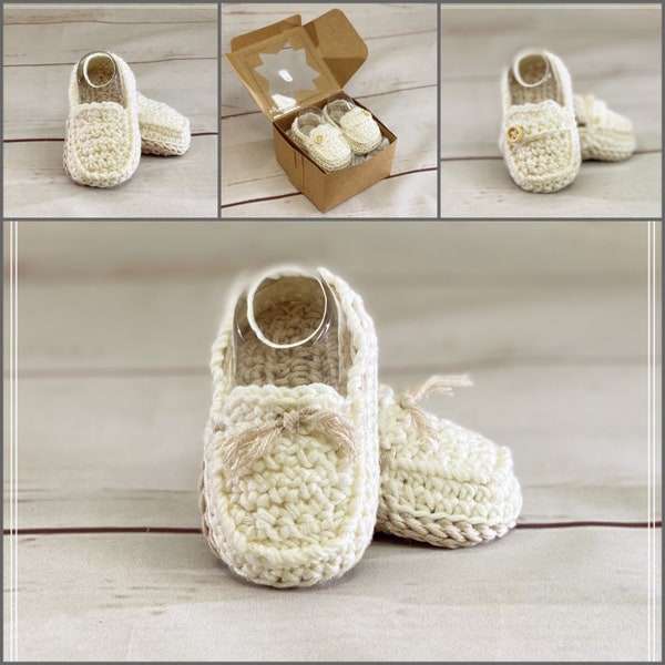 Crochet Baby Shoes Loafers-Newborn Baby Booties-Coming Home Outfit Boy-Birth Announcement-Expecting Mom Gift-Postpartum Gift-Baby Boy shoes.