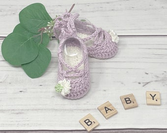Ballet Slippers Crochet Baby Shoes-Crochet Baby Booties First Time Mom Gift-New Baby Girl Gift-Pregnancy Announcement Photo Prop.