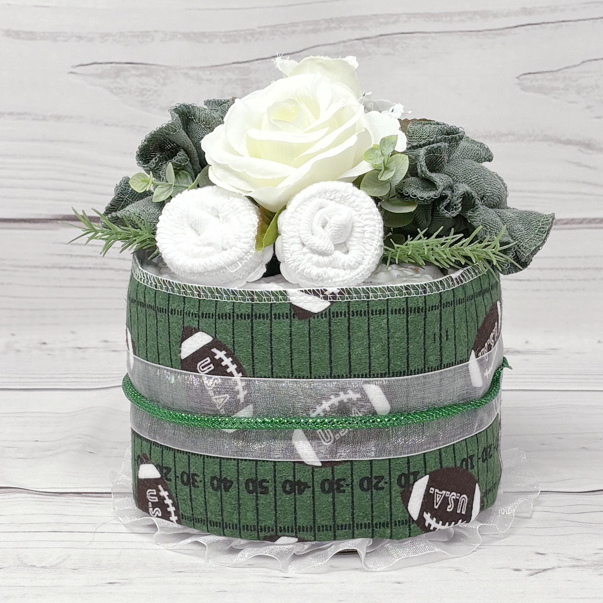 Football Diaper Cake Boy Baby Shower Table Centerpiece-Diaper Raffle Expecting Mom Gift-Unique Baby Gift for Expecting Parents.
