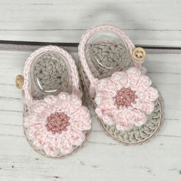 Crochet Baby Girl Sandals with Wildflower Embellishment - Summer Sandals Perfect Gift for Newborns-Barefoot Sandals-Crochet Baby Shoes.