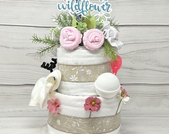 Diaper Cake Baby in Bloom Coworker Baby Gift-Baby Sprinkle Pregnant Sister Gift-Baby Essentials It's a Girl First Trimester Gift-Postpartum.