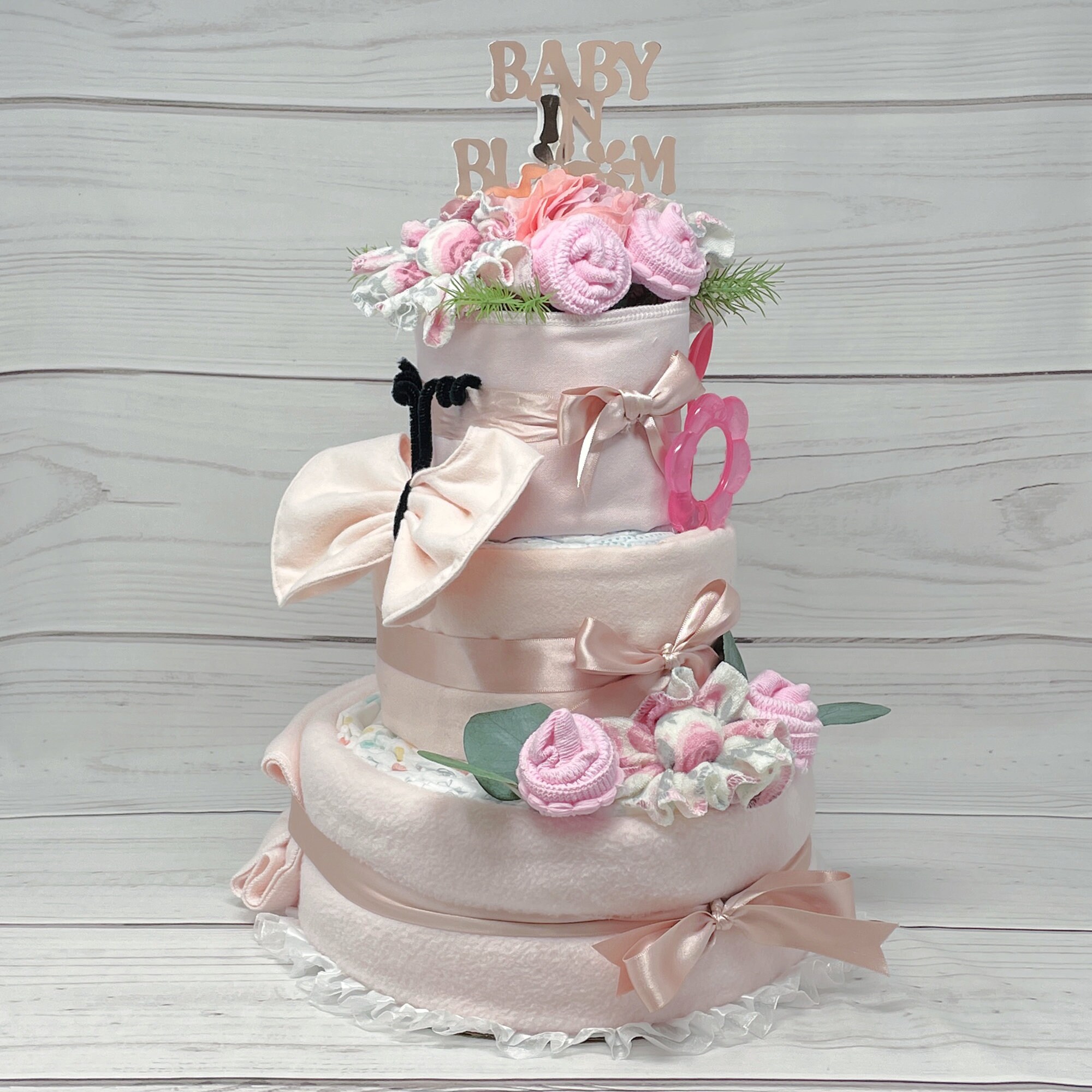 Baby Girl Diaper Cake Centerpiece: Pink Floral Baby Shower Decor - Etsy