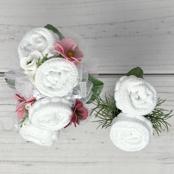 Baby Shower Sock Corsage: Wildflower Theme, New Mom Gift
