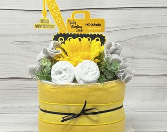 Torta di pannolini Neonato in costruzione Centrotavola per baby shower - Lotteria di pannolini Regalo per la mamma in attesa - Regalo unico per neonati per neo genitori.