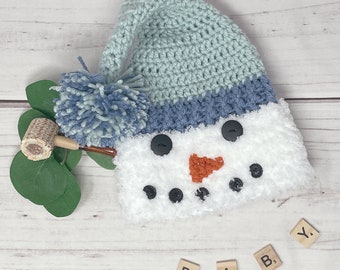 Snowman Crochet Baby Hat-Newborn Hat It's a Boy Gift-Winter Baby Shower Gift baby beanie-First Christmas Baby Coming Home Outfit Gift.