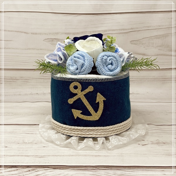 Nautical Diaper Cake Baby Shower Table Decorations-Ahoy It's a Boy Baby Shower Brunch-Navy Baby Sprinkle Gift-Expecting Mom Gift-Pregnant.