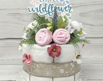 Little Wildflower Diaper Cake: Girl Baby Shower Centerpiece