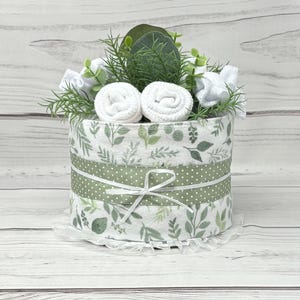 Sage Green Eucalyptus Diaper Cake: Gender Neutral Baby Shower Centerpiece.