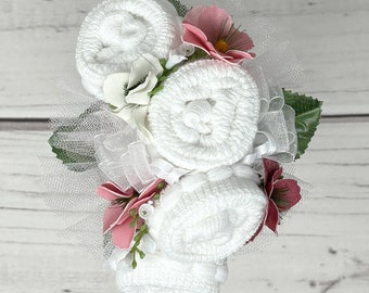 Baby Shower Corsage-Baby Sock Corsage-Little Wildflower First Time Mom Gift-New Grandma Gift-Big Sister Gift-Great Grandma Gift-Daddy to be.