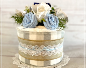 Baby Boy Burlap Diaper Cake Baby Shower Table Centerpiece Baby Shower Decorations-New Baby Gift-Baby Shower Gift-Expecting Mom Gift.
