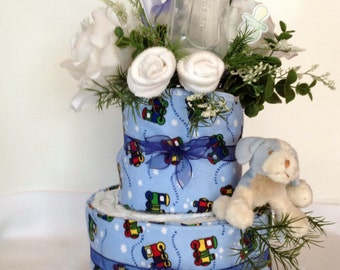 Train Diaper Cake Boy Expecting Mom Gift-New Mom Care Package-Postpartum Gift-Mom and Baby Gift-New Mom Gift Basket-Baby Gift Basket.