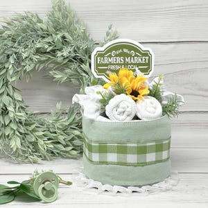 Sage Green Farmers Market Baby Shower Diaper Cake Centerpiece-Mom to be Gift Diaper Raffle-Diaper Cake Gifts Gender Neutral-First Time Mom.