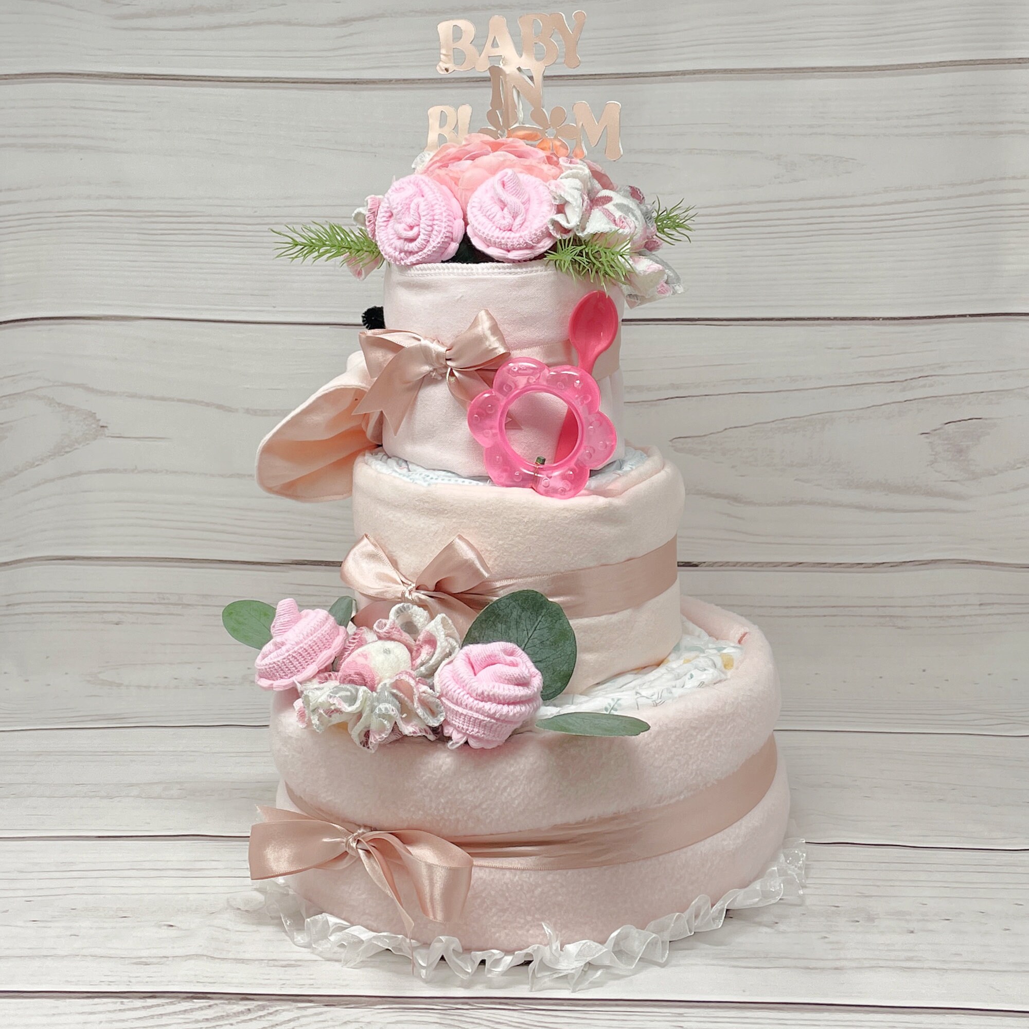 Baby Girl Diaper Cake Centerpiece: Pink Floral Baby Shower Decor - Etsy
