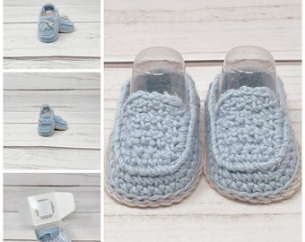 Crochet Baby Shoes Loafers-Newborn Boy Coming Home Outfit-Expecting Mom Gift Box-Infant Shoes-New Parents Gift-First Time Mom Gift.