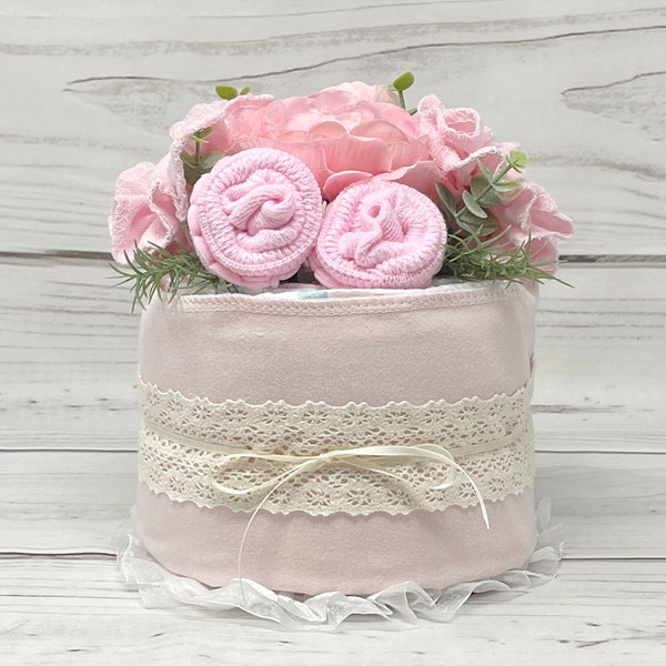 Boho Diaper Cake Centerpiece-Practical Gift full of Baby Essentials-It's a Girl Diaper Raffle Entry-Baby Shower-Baby Sprinkle Decor.