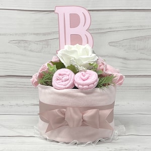 Diaper Cake Girl Baby Shower Table Centerpiece-Diaper Raffle Expecting Mom Gift-Unique Baby Gift for Expecting Parents-Baby Congratulations.