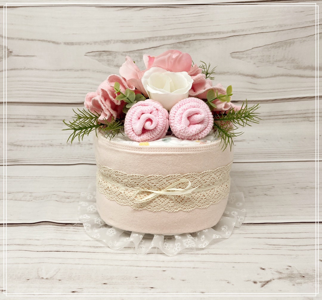 Diaper Cake for a Pink Boho Baby Girl Shower Table Centerpiece: First ...