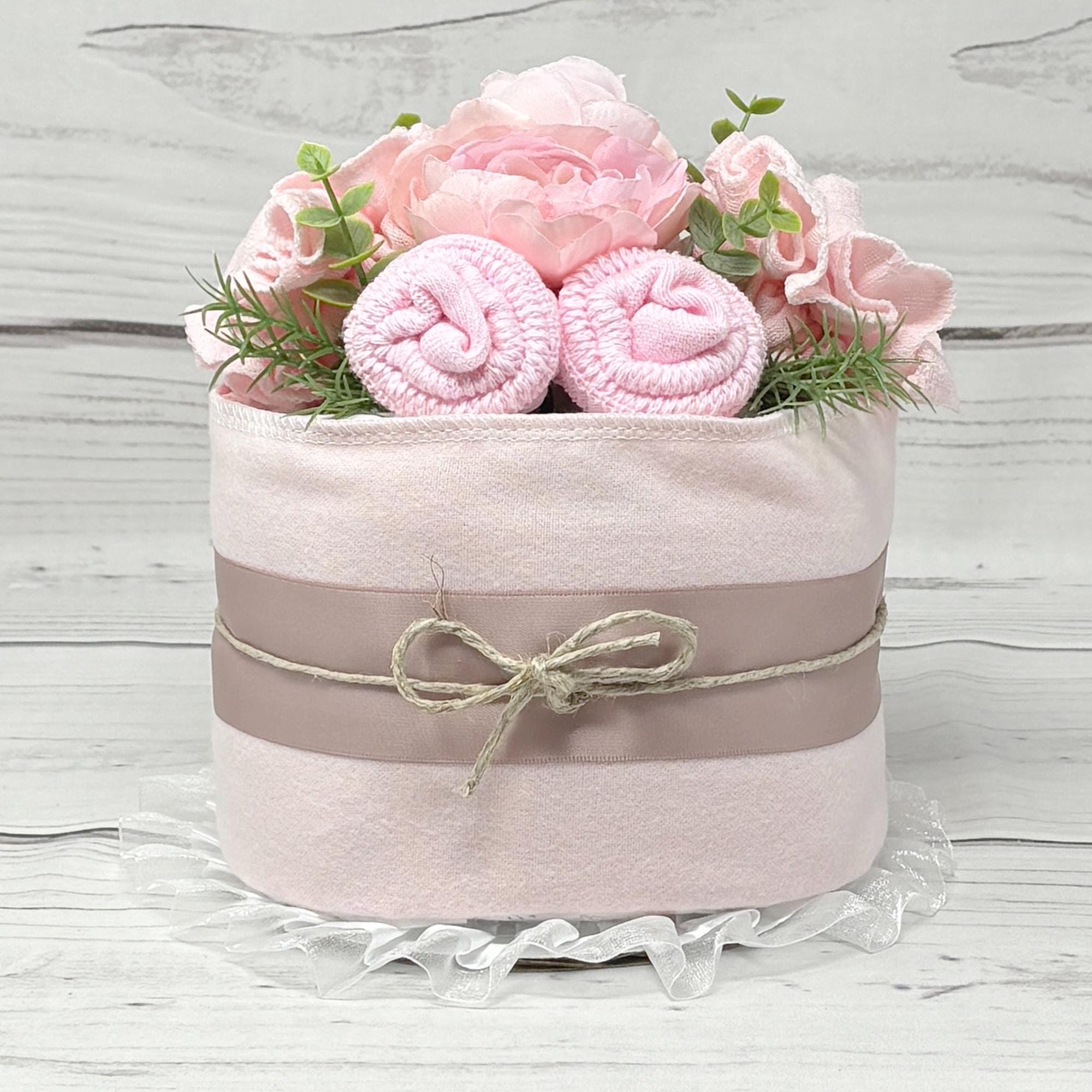 Diaper Cake Girl Baby Shower Table Centerpiece-Diaper Raffle Expecting Mom Gift-Unique Baby Gift for Expecting Parents-Baby Congratulations.