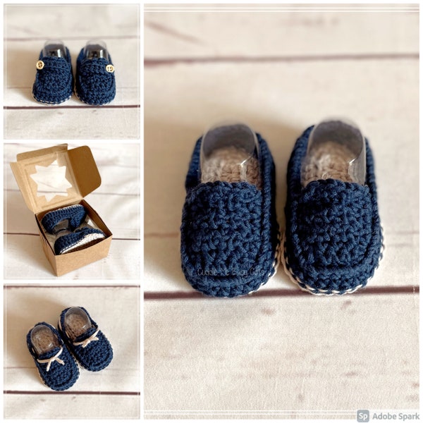 Crochet Baby Shoes Loafers-Newborn Baby Booties-Coming Home Outfit Boy-Birth Announcement-Expecting Mom Gift-Postpartum Gift-Baby Boy shoes.