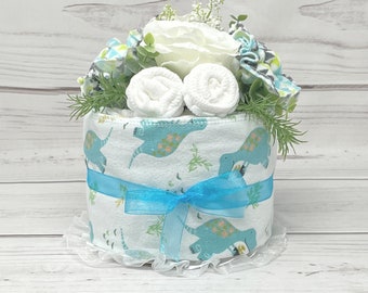 Dinosaur Baby Shower Diaper Cake Centerpiece-Baby Sprinkle Expecting Mom Gift-It's a Boy Diaper Raffle-First Time Mom Gift-New Parents Gift.