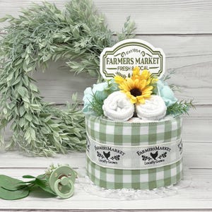 Diaper Cake Farmers Market Baby Shower Decor-Stork Baby Shower Centerpeice-Special Delivery Baby Announcement-Baby Gift-Diaper Raffle.