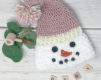 Snowman Crochet Baby Hat-Newborn Hat It's a Boy Gift-Winter Baby Shower Gift baby beanie-First Christmas Baby Coming Home Outfit Gift.