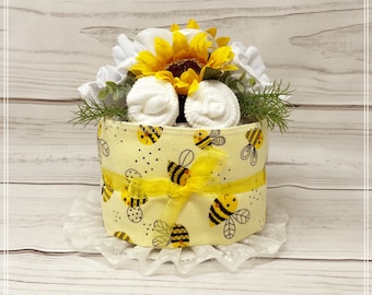 Bee Baby Shower Diaper Cake Table Centerpiece Baby Girl-Baby Shower Gift Baby Boy-Expecting Mom Gift Neutral Gender-New Baby Gift-Honey