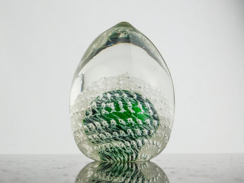 Blown Glass Paperweight Emerald Green Orb With Controlled Etsy