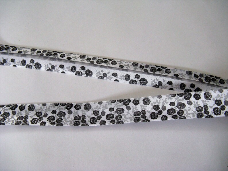 Wide gray floral satin bias Ribbon folded 20mm