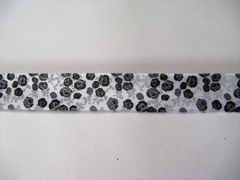 Wide gray floral satin bias Ribbon folded 20mm