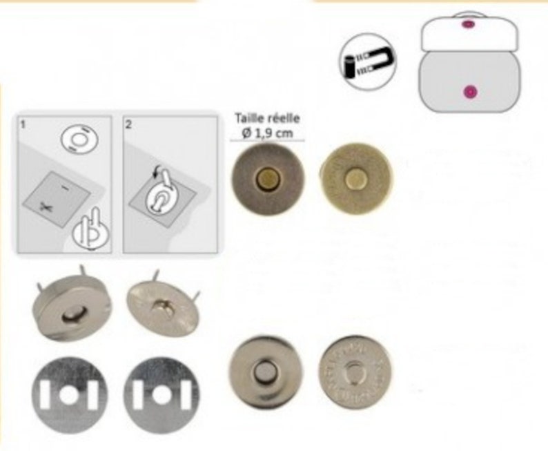 Lot of 2 magnetic clast buttons with bronze metal rivets