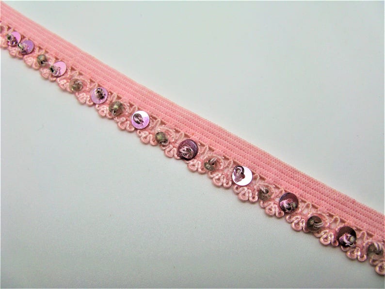 Pink elastic lace with sequins and beads