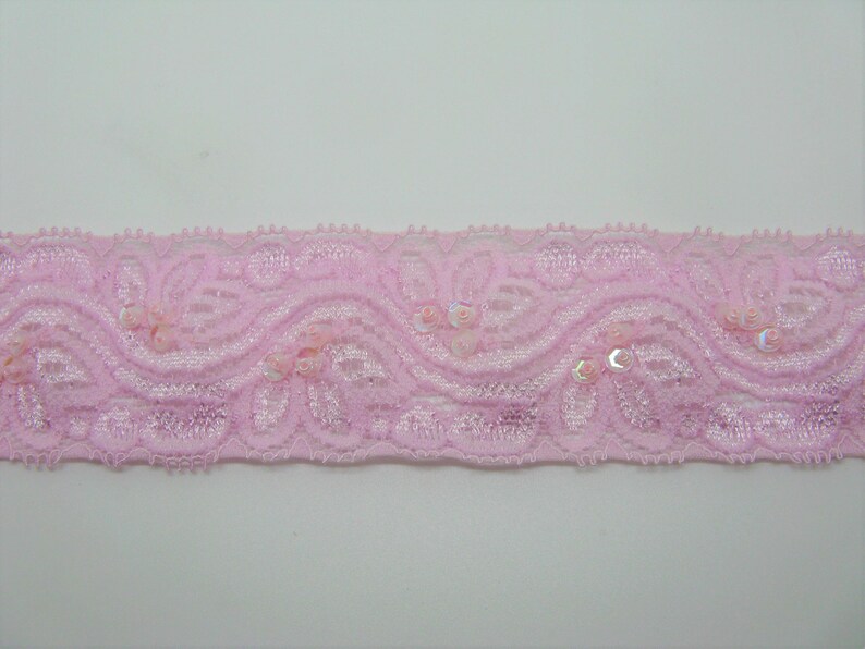 Elastic pink lace with beads and glitter