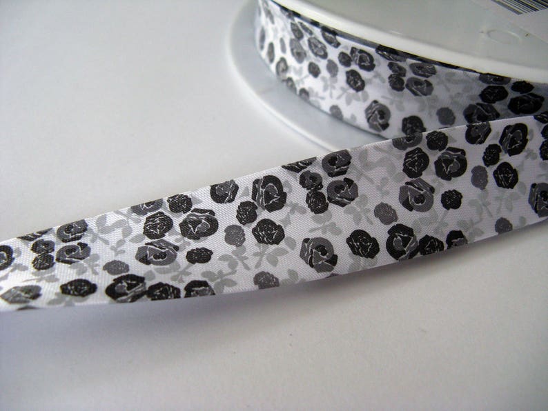 Wide gray floral satin bias Ribbon folded 20mm