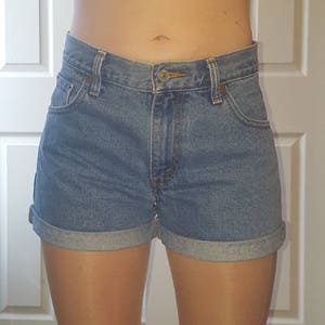 LEVIS HIGH WAIST Vintage Jean Denim Cuffed Shorts Authentic 24 25 26 27 28 29 30 31 32 33 34 35 36 37 38 All Sizes Gift Reworked Blue Medium image 2