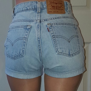 LEVI'S HIGH WAIST Vintage Jean Denim Cuffed Shorts Light Blue Authentic Reworked Mom 24 25 26 27 28 29 30 31 32 33 34 35 36 37 38 All Sizes