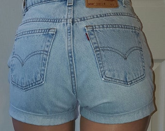 LEVI'S HIGH WAIST Vintage Jean Denim Cuffed Shorts Light Blue Authentic Reworked Mom 24 25 26 27 28 29 30 31 32 33 34 35 36 37 38 All Sizes