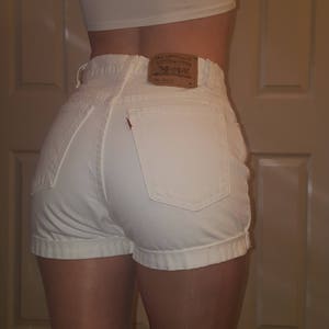 LEVIS HIGH WAIST Vintage White Jean Denim Cuffed Shorts Authentic 24 25 26 27 28 29 30 31 32 33 34 35 36 37 38 All Sizes Gift Reworked Mom