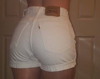 LEVIS HIGH WAIST Vintage White Jean Denim Cuffed Shorts Authentic 24 25 26 27 28 29 30 31 32 33 34 35 36 37 38 All Sizes Gift Reworked Mom