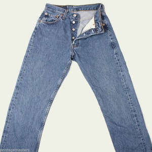 Levi's 501 Vintage High Waist Denim Jeans Medium Blue Wash Authentic Gift Womens Slim Fit Straight Leg 24 25 26 27 28 29 30 31 32 33 34 Mom image 2