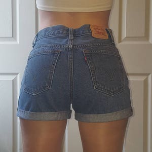 LEVIS HIGH WAIST Vintage Jean Denim Cuffed Shorts Authentic 24 25 26 27 28 29 30 31 32 33 34 35 36 37 38 All Sizes Gift Reworked Blue Medium image 3