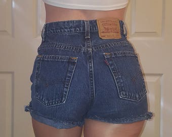 HIGH WAIST LEVI'S Vintage Jean Denim Shorts Destroyed Distressed Frayed All Sizes 24 25 26 27 28 29 30 31 32 33 34 35 36 37 Authentic Dark