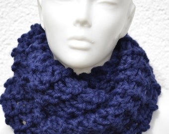 Loop scarf scarf Loop scarf round scarf neckwarmer Tube scarf blue dark blue knitted by hand