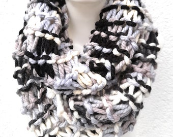 Tube scarf loop scarf loop scarf round scarf neck warmer black white gray knitted hand knitted