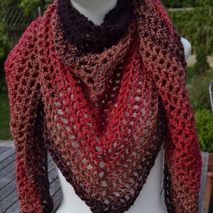 Triangular scarf handkerchief neckerchief crocheted handkerchief woolen handkerchief red brown striped image 2