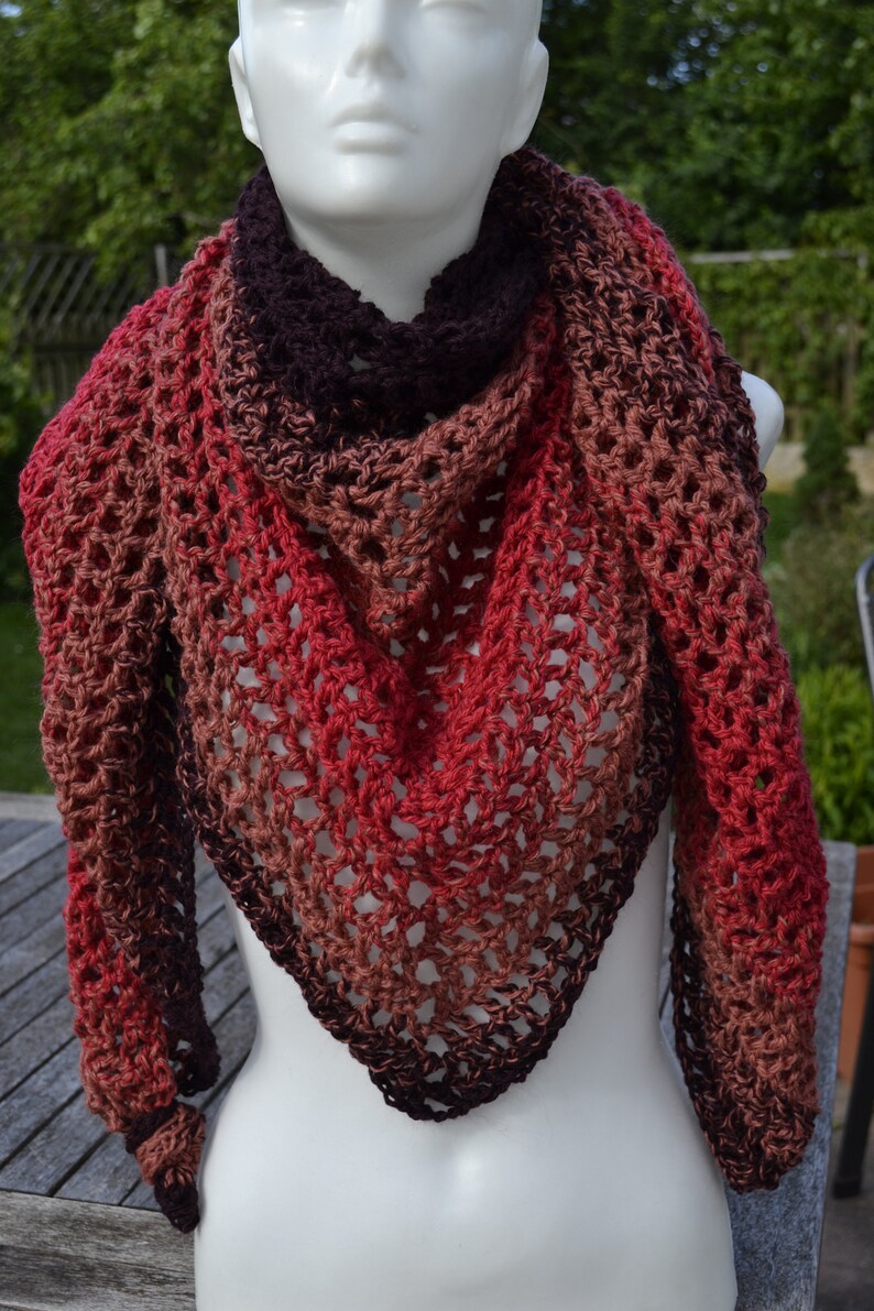 Triangular scarf handkerchief neckerchief crocheted handkerchief woolen handkerchief red brown striped image 2