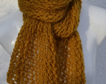 Scarf Ajour scarf knitted scarf short scarf ocher brown gold fluffy knitted